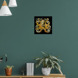 Poster Ilustração Vintage de Polvo Dourado
