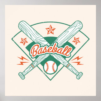 Poster Ilustração vintage de tacos e bola de beisebol.