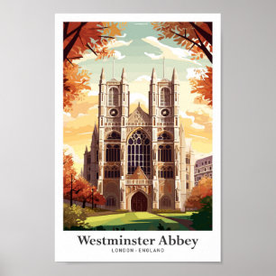 Poster Ilustração Vintage de Westminster Abbey Viagem