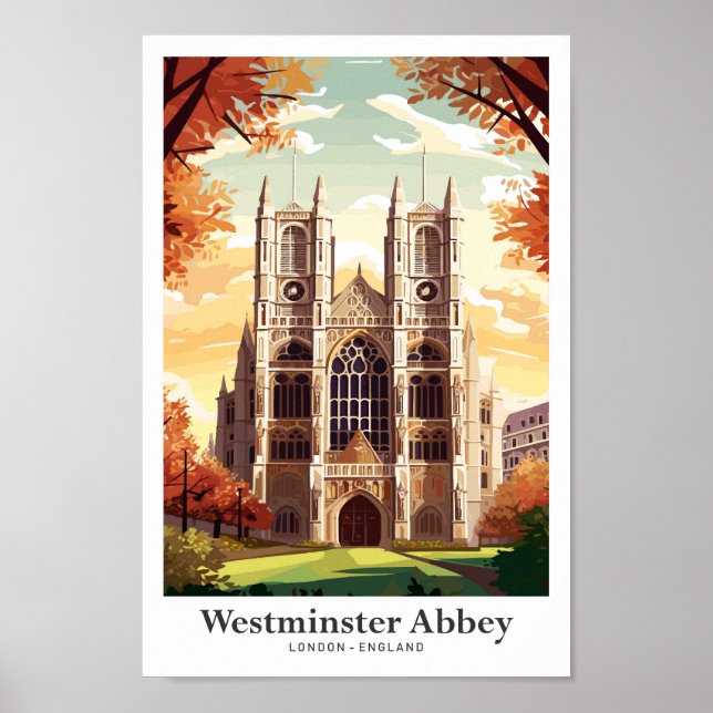 Poster Ilustração Vintage de Westminster Abbey Viagem (Frente)