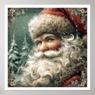Poster Ilustração Vintage do Papai Noel Estilo Nostálgico