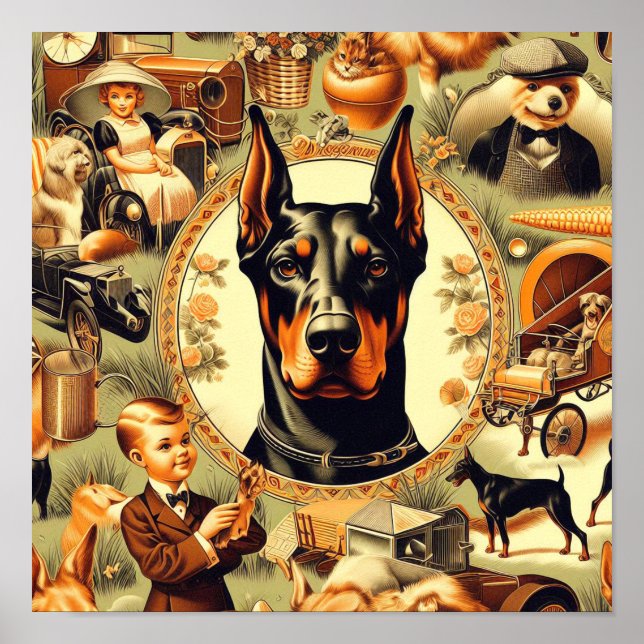 Poster Ilustração Vintage Doberman (Frente)