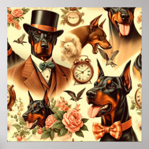 Poster Ilustração Vintage Doberman Seamless
