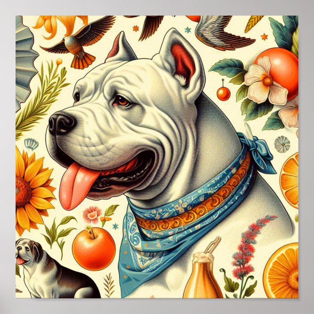 Poster Ilustração Vintage Dogo Argentino (Frente)