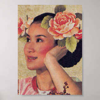 Poster Ilustração Vintage Mulher Chinesa