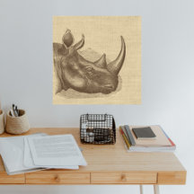 Ilustração Vintage Rhino em Burlap