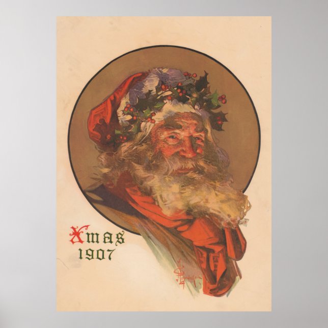 Poster Ilustração Vintage Santa Claus (1907) (Frente)