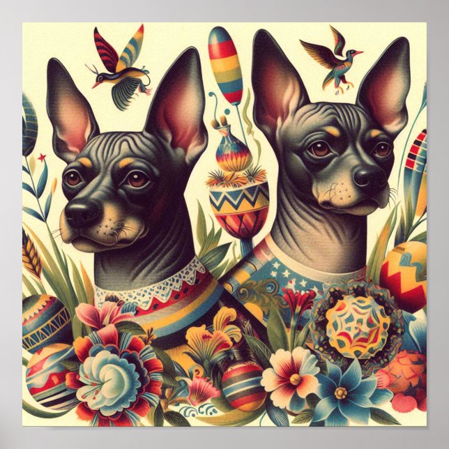 Poster Ilustração Vintage Xoloitzcuintle (Frente)