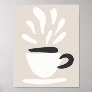 Poster Ilustração Xícara de Café Fumegante Estilo Boho