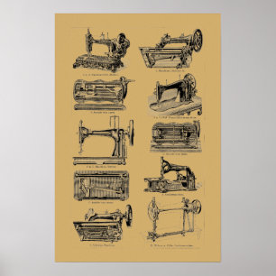 Poster Ilustrações Antigas Da Máquina De Costura Vitorian