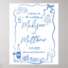 Poster Ilustrações Caprichosas Desenhadas à Mão Casamento