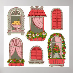 Poster Ilustrações com Windows Vintage: Artístico.