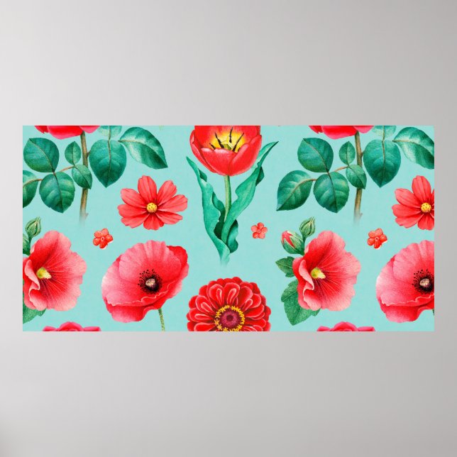 Poster Ilustrações de aquarelas das flores vermelhas. Sem (Frente)