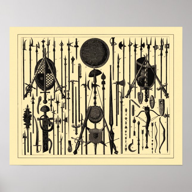 Poster Ilustrações de Armas Medievais Antigas (Frente)