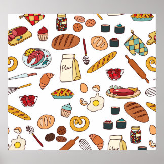 Poster Ilustrações de comida de safra: padrão sem falhas.