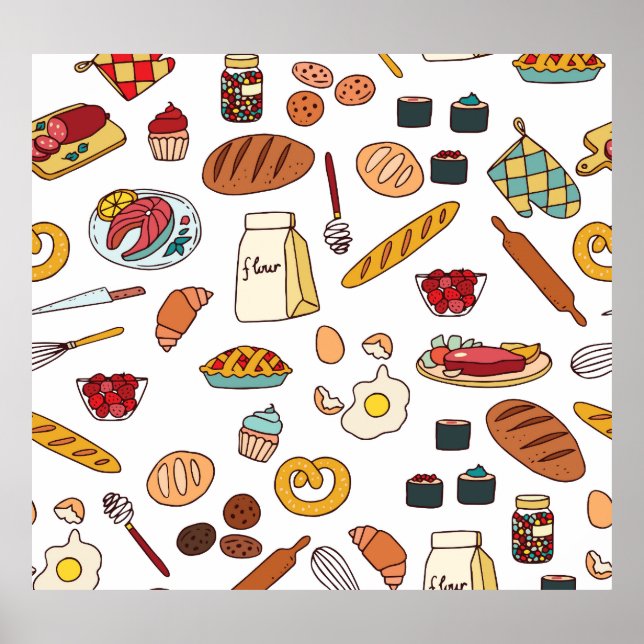 Poster Ilustrações de comida de safra: padrão sem falhas. (Frente)