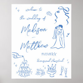 Poster Ilustrações Desenhadas à Mão Casamento Bem-vindo