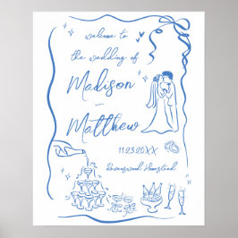 Poster Ilustrações Desenhadas à Mão Casamento Bem-vindo