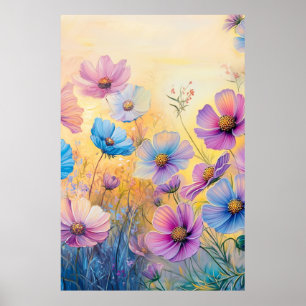 Poster Ilustrações Personalizadas de Flores Rosa Roxas