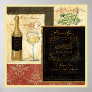 Poster ilustrado Italiano da arte do vinho do Vino