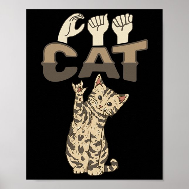 Poster ILY Cat ASL Gesto manual surdo audição perda de au (Frente)