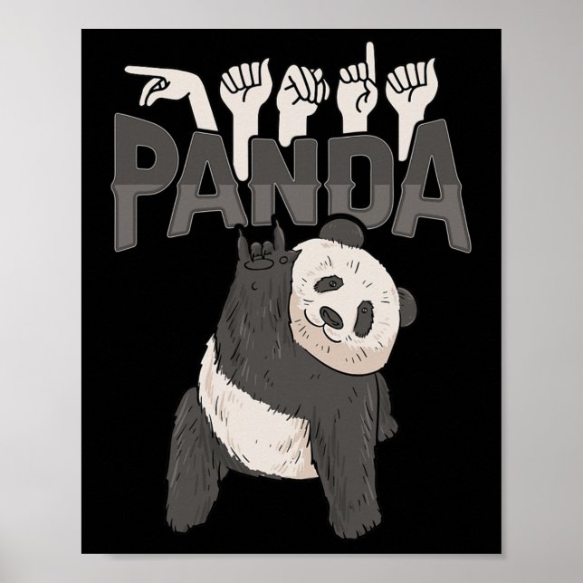 Poster ILY Panda ASL Gesto de Mão surdo surdo perda de au (Frente)