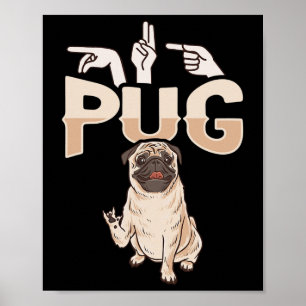 Poster ILY Pug ASL Gesto manual surdo perda auditiva Awar