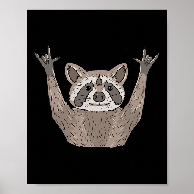 Poster ILY Raccoon ASL Gesto de Mão Surda Perda de Audiçã (Frente)