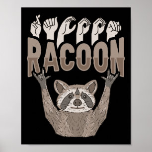 Poster ILY Racoon ASL Gesto de Mão Surda Perda de Audiênc
