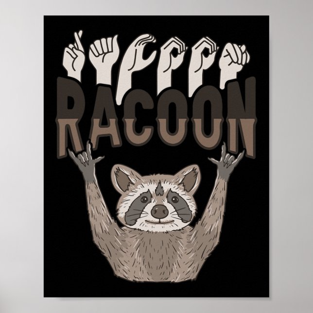 Poster ILY Racoon ASL Gesto de Mão Surda Perda de Audiênc (Frente)