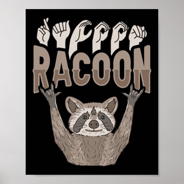 Poster ILY Racoon ASL Gesto de Mão Surda Perda de Audiênc (Frente)