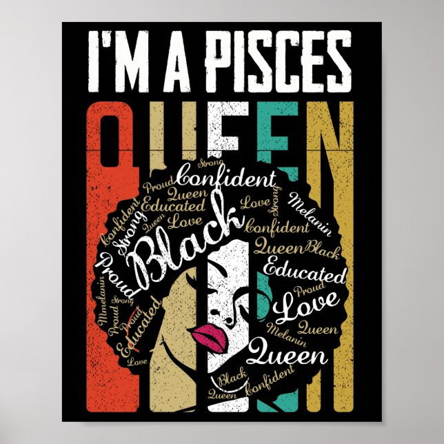 Poster I'm A Pisces Queen Black Women February March Bday (Frente)