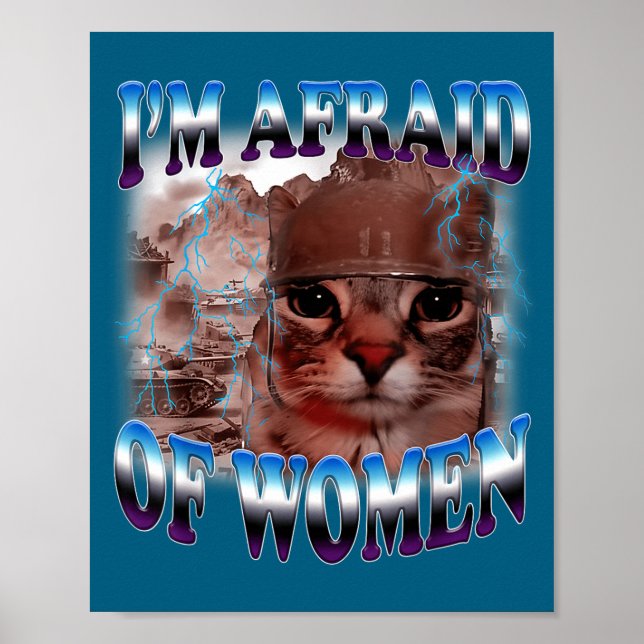 Poster I'm Afraid Of Women Funny Saying Humor Cat Meme  (Frente)