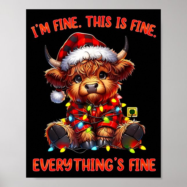 Poster I'm Fine Everything Is Fine Christmas Highland Cow (Frente)