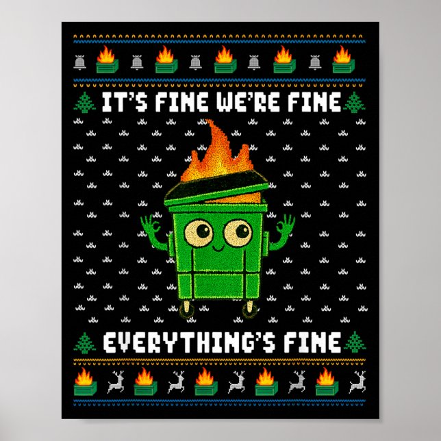 Poster I'm Fine Everything Is Fine Dumpster Fire Funny Ug (Frente)