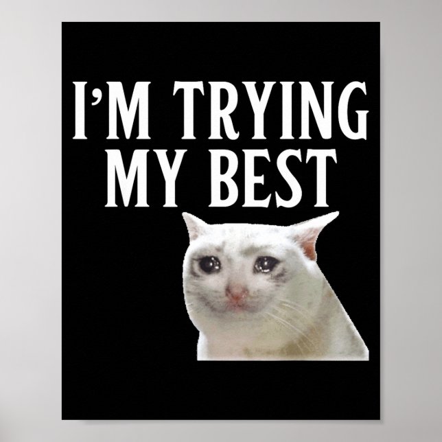 Poster I'm Trying My Funny Crying Cat Meme Men Women Kids (Frente)
