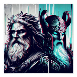 Pôster  image of the gods zeus and odin togethe