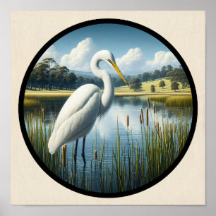 Poster Imagem 3D circular de um belo Excelente Egret