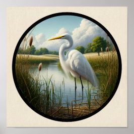 Poster Imagem 3D circular de um belo Excelente Egret