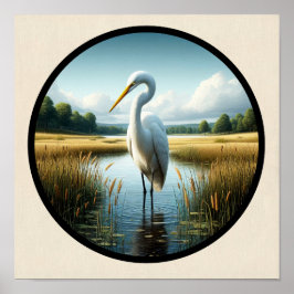 Poster Imagem 3D circular de um belo Excelente Egret