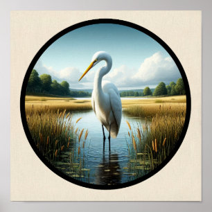 Poster Imagem 3D circular de um belo Excelente Egret