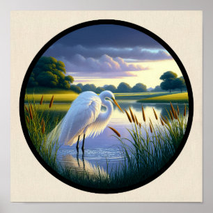 Poster Imagem 3D circular de um belo Excelente Egret