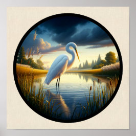 Poster Imagem 3D circular de um belo Excelente Egret