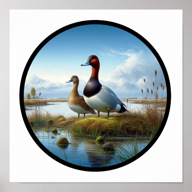 Poster Imagem 3D circular de um bonito pinto canvasback (Frente)