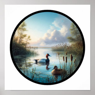 Poster Imagem 3D circular de um bonito pinto canvasback
