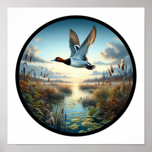 Poster Imagem 3D circular de um bonito pinto canvasback