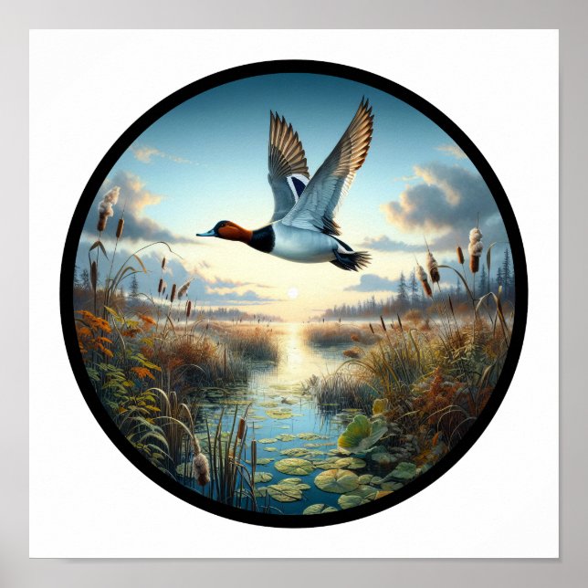Poster Imagem 3D circular de um bonito pinto canvasback (Frente)