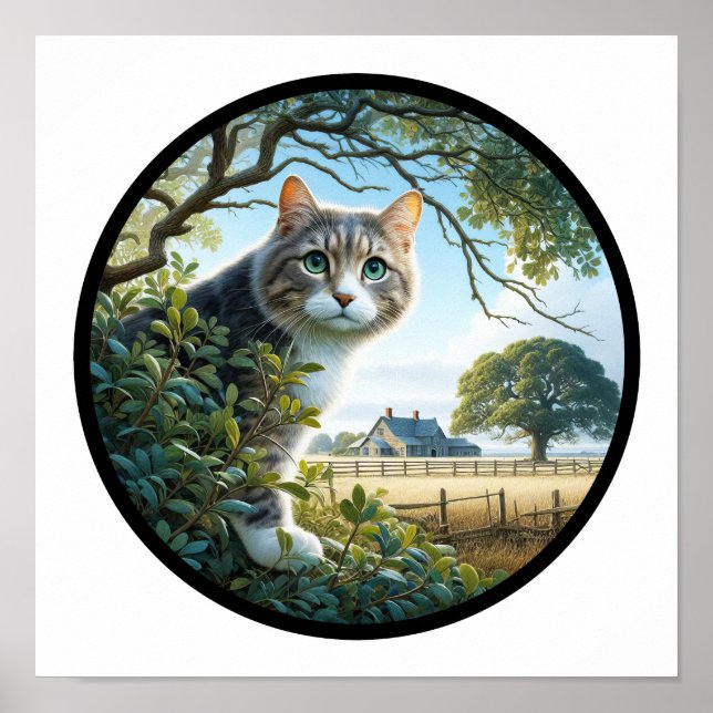 Poster Imagem 3D circular de um gato de cabelo médio domé (Frente)