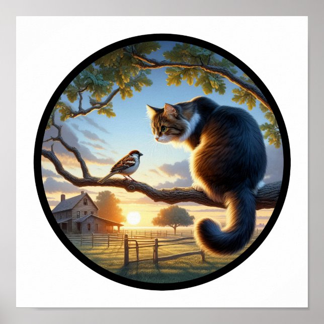 Poster Imagem 3D circular de um gato de cabelo médio domé (Frente)