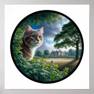 Poster Imagem 3D circular de um gato de cabelo médio domé